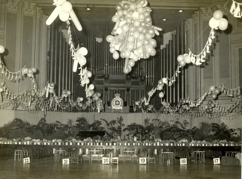Brisbane City Hall decorated for a Queensland Police Ball, about 1965