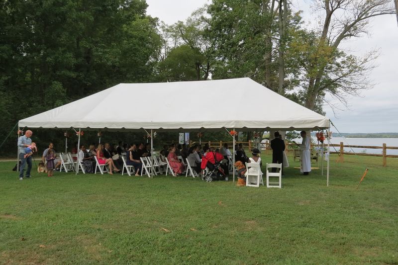 A wedding reception under a marquee